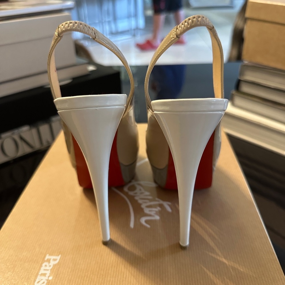Christian Louboutin Patent Leather Lady Peep 150 Slingback Pumps Size 37